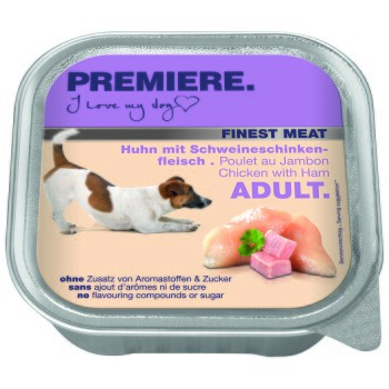 PREMIERE Finest Meat Nassfutter Hund Adult, Huhn mit Schinken 40x150 g