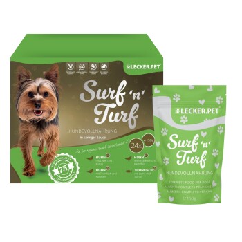 Lyra Pet Lecker.Pet Surf'n'Turf Pouches Hundefutter Nassfutter 4er Mix Multipack
