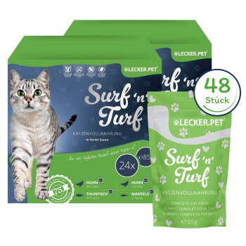 Lyra Pet Lecker.Pet Surf'n'Turf Pouches Katzenfutter in feiner Sauce Nassfutter 4er Mix Multipack