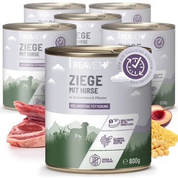 REAVET Hundenassfutter - Ziege mit Hirse an Kichererbsen & Pflaume | 6 x 800g