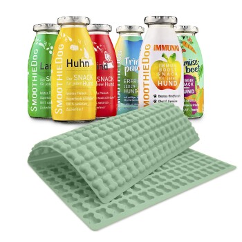 SmoothieDog 6er Pack Mix 6x 250ml + Trixie Backmatte Gelb