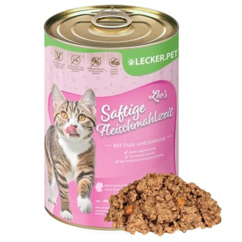 Lyra Pet Lecker.Pet Leo's Saftige Fleischmahlzeit mit Pute & Gemüse Katzenfutter Nassfutter 6x400 g