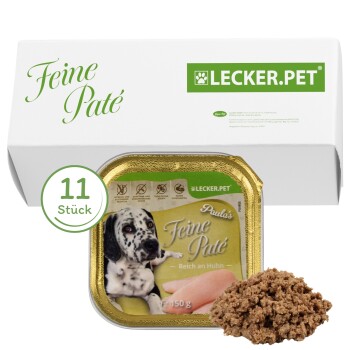Lyra Pet Lecker.Pet Paula's Feine Paté Reich an Huhn Hundefutter Nassfutter Vollnahrung 11x150 g