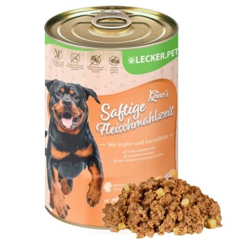 Lyra Pet Lecker.Pet Gino's Saftige Fleischmahlzeit mit Huhn & Kartoffeln Hundefutter Nassfutter 18x400 g