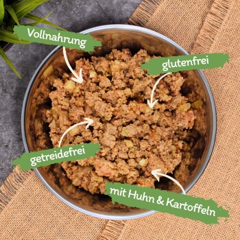 Lyra Pet Lecker.Pet Gino's Saftige Fleischmahlzeit mit Huhn & Kartoffeln Hundefutter Nassfutter 18x400 g