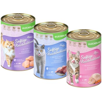 Lyra Pet Lecker.Pet Balu's, Emily's & Leo's Saftige Fleischmahlzeit Katzenfutter Nassfutter Mix Vollnahrung