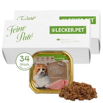 Lyra Pet Lecker.Pet Balu's Feine Paté Reich an Pute Katzenfutter Nassfutter Vollnahrung 34x100 g