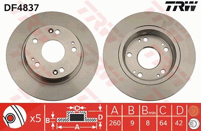 TRW Bremsscheibe DF4837 Bremsscheiben,Scheibenbremsen HONDA,CIVIC VIII Hatchback (FN, FK),CIVIC IX (FK),CIVIC VIII Stufenheck (FD, FA)