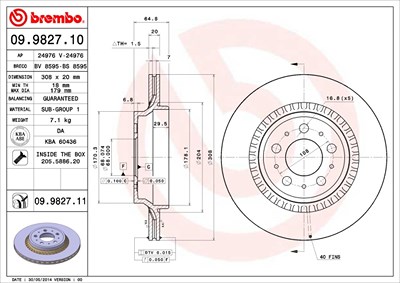 BREMBO Bremsscheibe 09.9827.11 Bremsscheiben,Scheibenbremsen VOLVO,XC90 I (275)