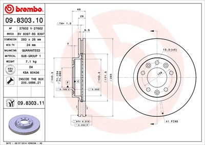 BREMBO Bremsscheibe 09.8303.11 Bremsscheiben,Scheibenbremsen PEUGEOT,407 SW (6E_),508 SW I (8E_),407 (6D_),607 (9D, 9U),508 I (8D_) Limousine