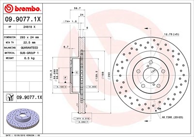 BREMBO Bremsscheibe 09.9077.1X Bremsscheiben,Scheibenbremsen SUBARU,FORESTER (SG),IMPREZA Stufenheck (GD),IMPREZA Station Wagon (GG),OUTBACK (BL, BP)