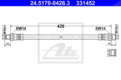 ATE Bremsschläuche 24.5170-0426.3 Bremsschlauch MERCEDES-BENZ,SL (R107),S-Klasse Limousine (W116),/8 (W115) Limousine,T1 Bus (601)