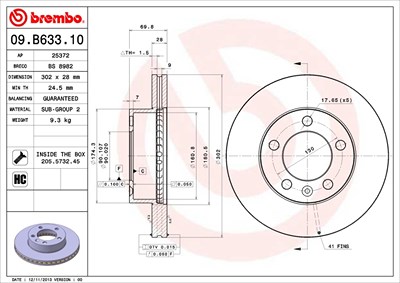 BREMBO Bremsscheibe 09.B633.10 Bremsscheiben,Scheibenbremsen OPEL,RENAULT,NISSAN,Movano B Kastenwagen (X62),Movano B Bus (X62)