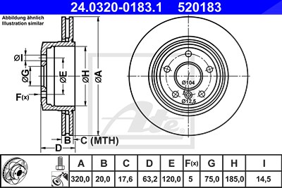 ATE Bremsscheibe 24.0320-0183.1 Bremsscheiben,Scheibenbremsen BMW,5 Limousine (E60),5 Touring (E61),6 Coupe (E63),6 Cabrio (E64)