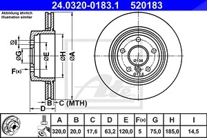 ATE Bremsscheibe 24.0320-0183.1 Bremsscheiben,Scheibenbremsen BMW,5 Limousine (E60),5 Touring (E61),6 Coupe (E63),6 Cabrio (E64)