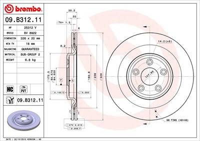 BREMBO Bremsscheibe 09.B312.11 Bremsscheiben,Scheibenbremsen JAGUAR,XF (_J05_, CC9),XJ Limousine (X350, X358),XF Sportbrake (X250)