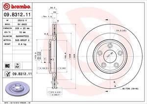 BREMBO Bremsscheibe 09.B312.11 Bremsscheiben,Scheibenbremsen JAGUAR,XF (_J05_, CC9),XJ Limousine (X350, X358),XF Sportbrake (X250)