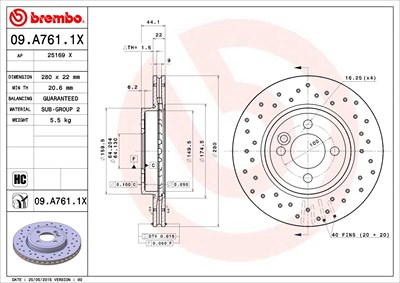 BREMBO Bremsscheibe 09.A761.1X Bremsscheiben,Scheibenbremsen MINI,Schrägheck (R56),Clubman (R55),Cabrio (R57),Roadster (R59),Coupe (R58),Clubvan (R55)