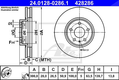 ATE Bremsscheibe 24.0128-0286.1 Bremsscheiben,Scheibenbremsen FORD,Mondeo V Kombi (CF),Mondeo V Schrägheck (CE),Mondeo V Limousine (CD)