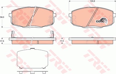 TRW Bremsbelagsatz GDB3450 Bremsbeläge,Bremsklötze RENAULT,HYUNDAI,KIA,LAGUNA II Grandtour (KG0/1_),i30 (FD),i30 (GD),i30 CW (FD),Kona (OS),i30 Coupe