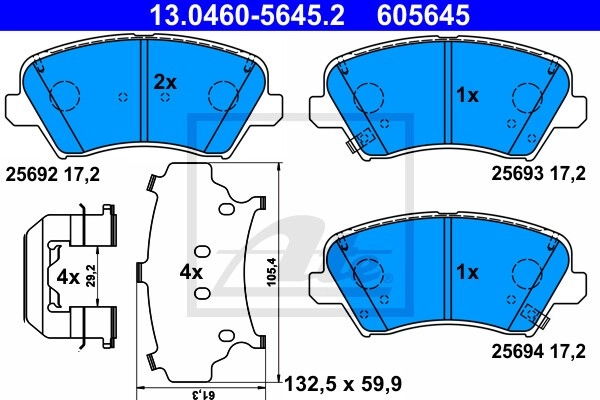 ATE Bremsbelagsatz 13.0460-5645.2 Bremsbeläge,Bremsklötze HYUNDAI,KIA,i30 (GD),i30 CW (GD),i30 Schrägheck (PDE, PD, PDEN),i30 III Fastback (PDE, PDEN)