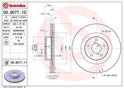 BREMBO Bremsscheibe 09.9077.11 Bremsscheiben,Scheibenbremsen SUBARU,FORESTER (SG),IMPREZA Stufenheck (GD),IMPREZA Station Wagon (GG),OUTBACK (BL, BP)