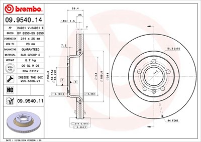 BREMBO Bremsscheibe 09.9540.11 Bremsscheiben,Scheibenbremsen AUDI,A6 Avant (4F5, C6),A6 Limousine (4F2, C6)