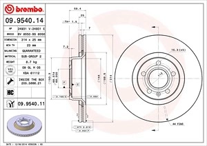 BREMBO Bremsscheibe 09.9540.11 Bremsscheiben,Scheibenbremsen AUDI,A6 Avant (4F5, C6),A6 Limousine (4F2, C6)