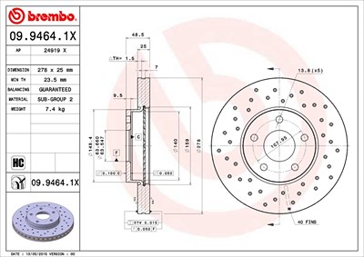 BREMBO Bremsscheibe 09.9464.1X Bremsscheiben,Scheibenbremsen FORD,VOLVO,Focus II Schrägheck (DA_, HCP, DP),Focus II Kombi (DA_, FFS, DS)