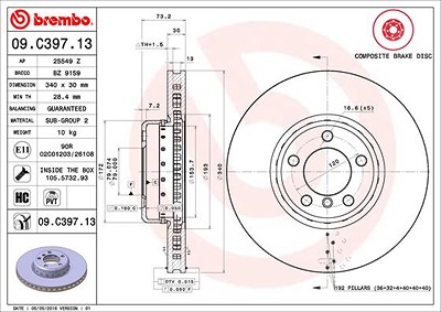 BREMBO Bremsscheibe 09.C397.13 Bremsscheiben,Scheibenbremsen BMW,1 Schrägheck (F20),3 Touring (F31),3 Limousine (F30, F80),3 GT (F34)