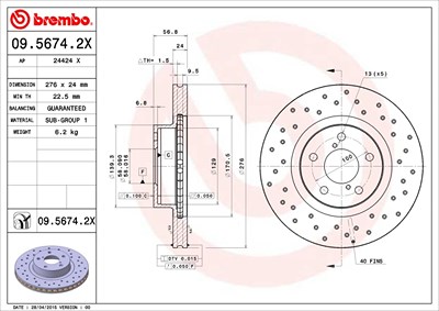 BREMBO Bremsscheibe 09.5674.2X Bremsscheiben,Scheibenbremsen TOYOTA,SUBARU,GT 86 Coupe (ZN6_),FORESTER (SG),FORESTER (SH),IMPREZA Stufenheck (GD)