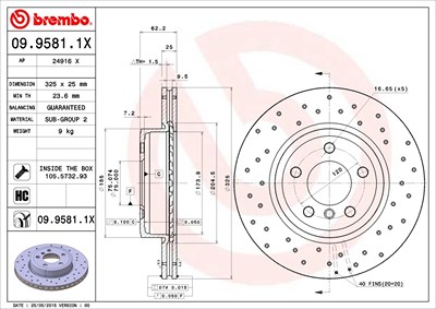 BREMBO Bremsscheibe 09.9581.1X Bremsscheiben,Scheibenbremsen BMW,X3 (E83)