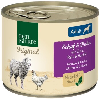REAL NATURE Original Nassfutter für Hunde Adult Schaf und Huhn 6x200 g