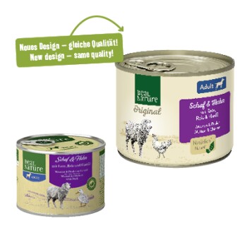 REAL NATURE Original Nassfutter für Hunde Adult Schaf und Huhn 6x200 g