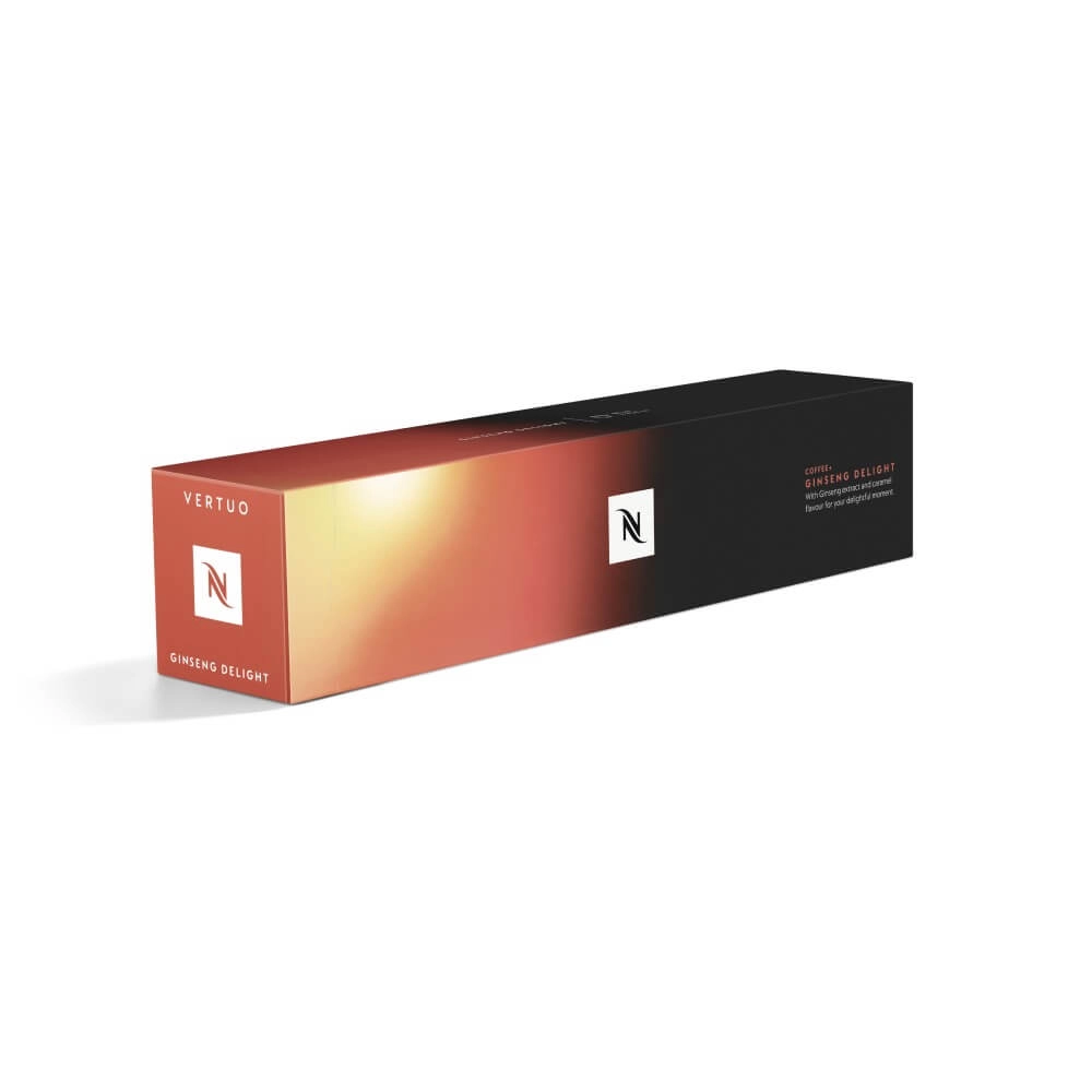 Nespresso Ginseng Delight Vertuo Line 10 Double Espresso Kaffeekapseln Rot 80ml Mit Panax-Ginseng-Extrakt und Karamellaroma