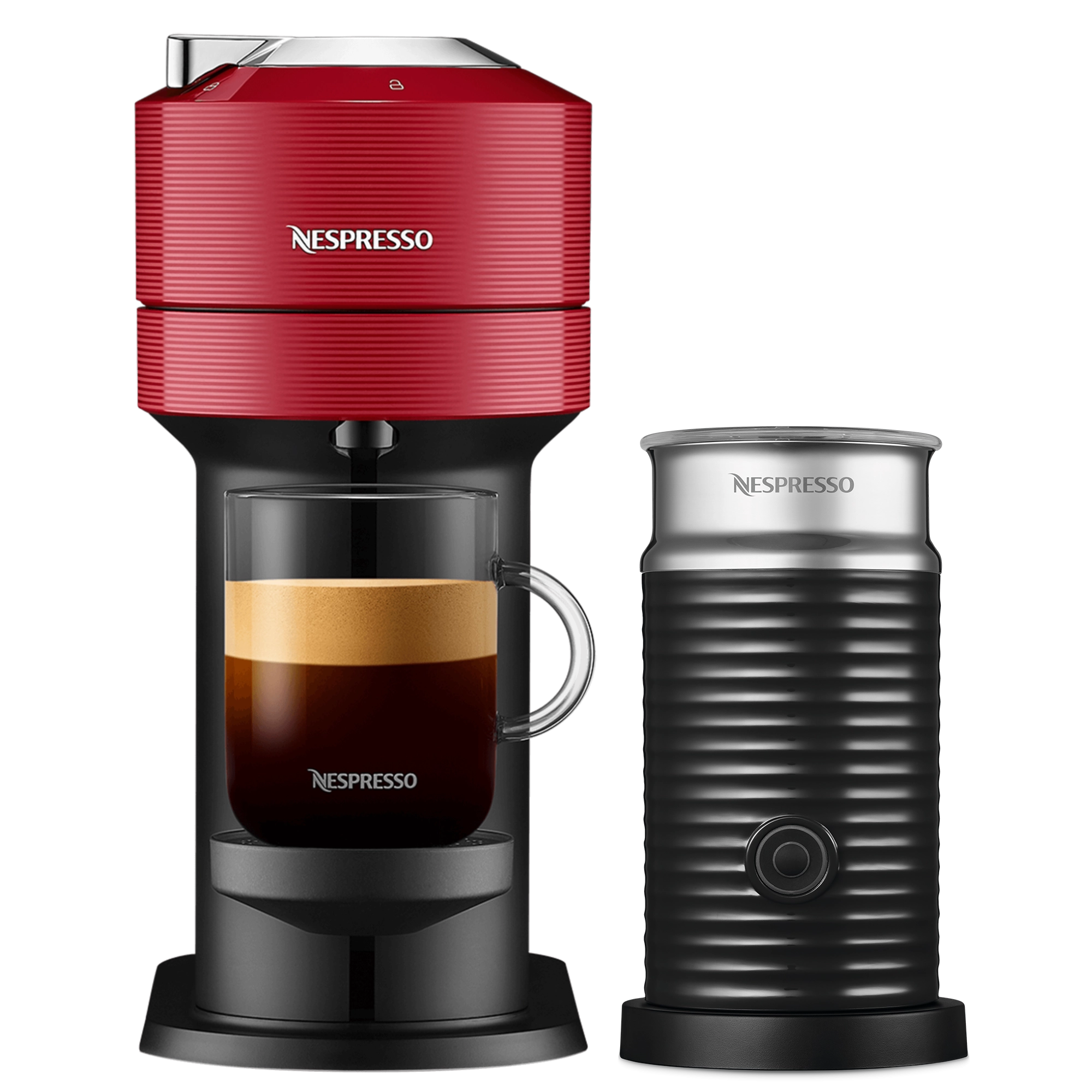 Nespresso VERTUO Next Cherry Red & Aeroccino 3 schwarz Vertuo Kaffeemaschine