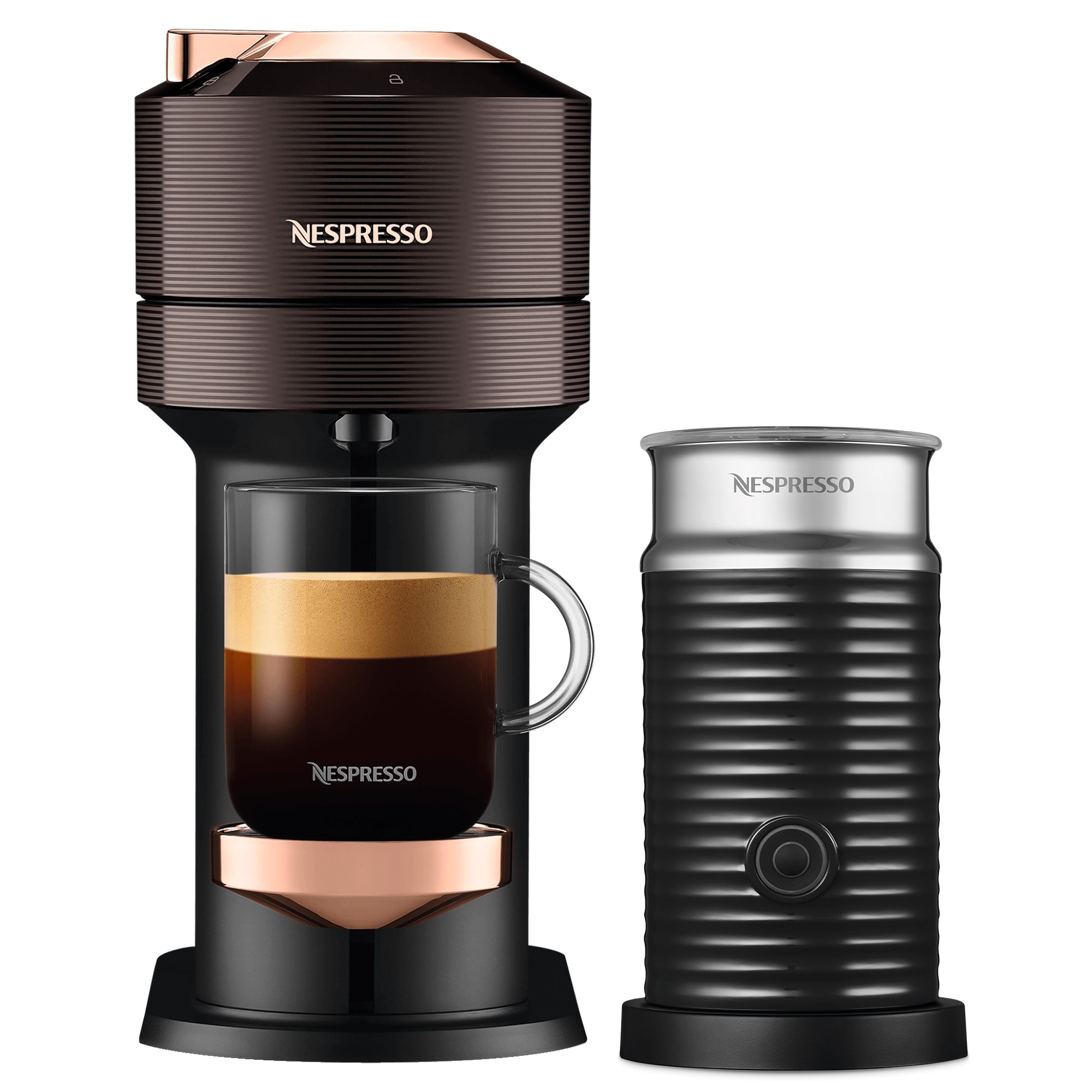 Nespresso VERTUO Next Premium Rich Brown + Aeroccino 3 schwarz Vertuo Kaffeemaschine