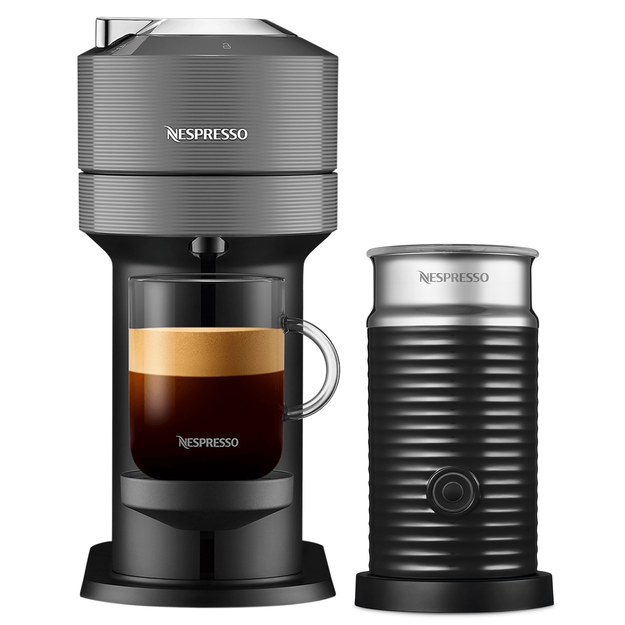 Nespresso VERTUO Next Dark Grey & Aeroccino 3 schwarz Vertuo Kaffeemaschine