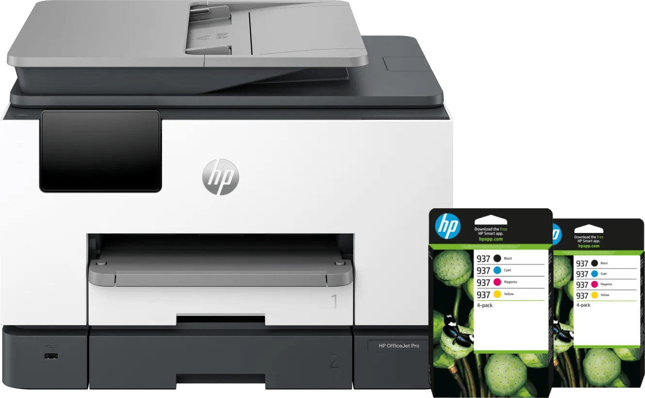 HP OfficeJet Pro 9132e + 2 schwarze Patronen + 2 Farbpatronen