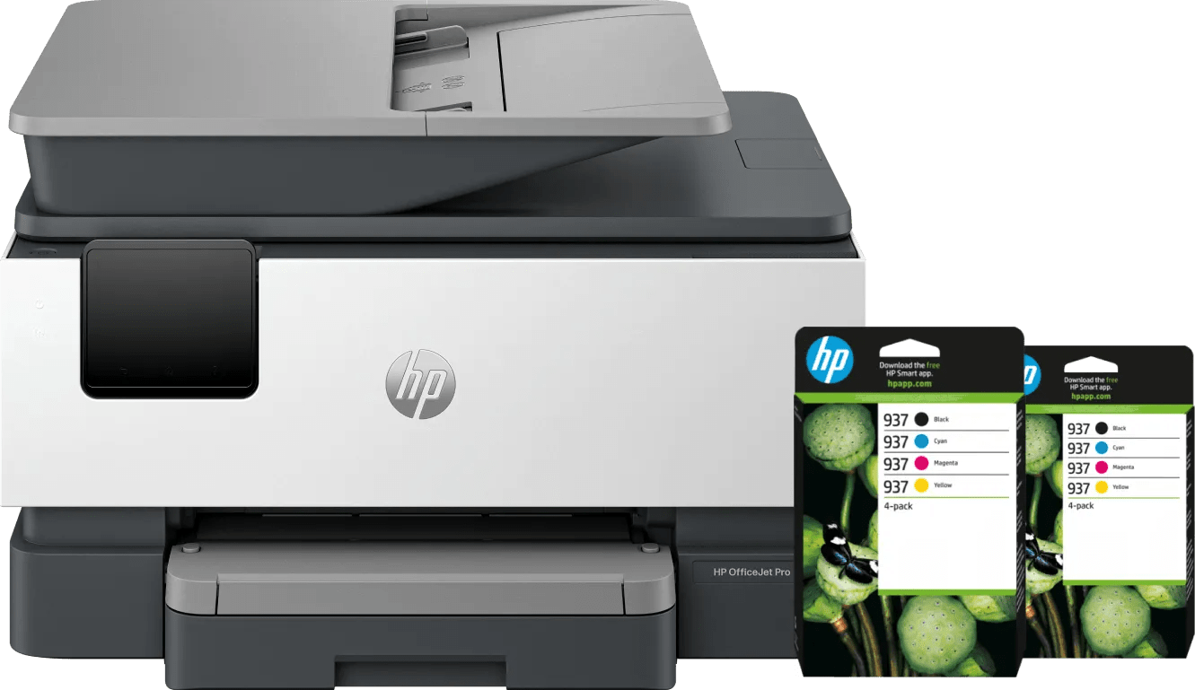 HP OfficeJet Pro 9120e + 2 schwarze Patronen + 2 Farbpatronen