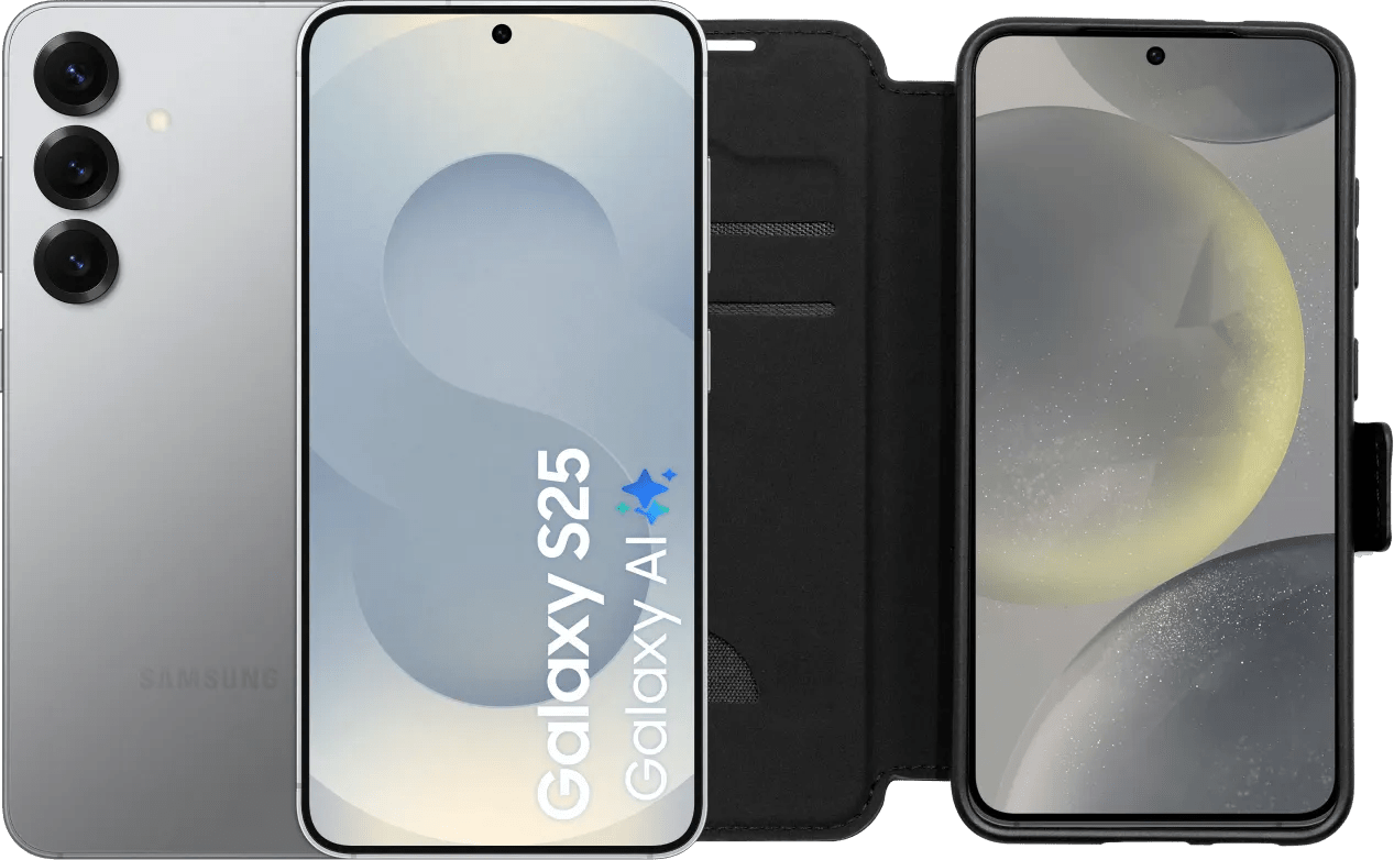 Samsung Galaxy S25 128GB Silber 5G + BlueBuilt Book Case Schwarz