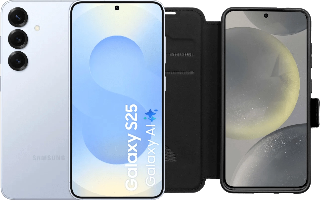 Samsung Galaxy S25 256GB Hellblau 5G + BlueBuilt Book Case Schwarz