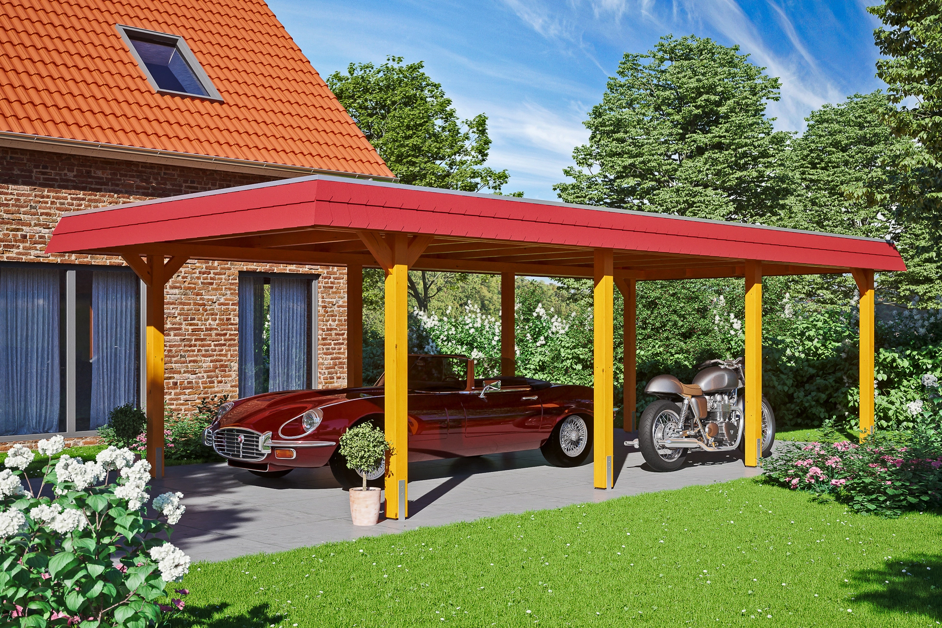 Carport Wendland rote Blende 409 x 870cm