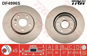 TRW Bremsscheibe DF4996S Bremsscheiben,Scheibenbremsen OPEL,CHEVROLET,SAAB,INSIGNIA Caravan,INSIGNIA,INSIGNIA Stufenheck