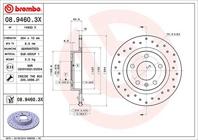 BREMBO Bremsscheibe 08.9460.3X Bremsscheiben,Scheibenbremsen OPEL,VAUXHALL,Corsa D Schrägheck (S07),Corsa E Schrägheck (X15),Adam (M13)