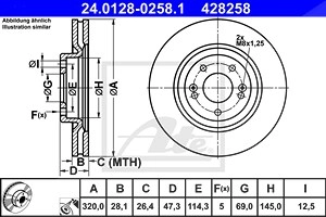 ATE Bremsscheibe 24.0128-0258.1 Bremsscheiben,Scheibenbremsen HYUNDAI,KIA,ix35 (LM, EL, ELH),Tucson (TL, TLE),i40 CW (VF),Kona (OS),i40 (VF)