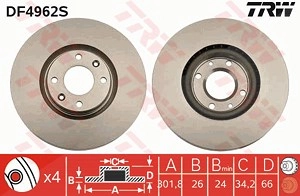 TRW Bremsscheibe DF4962S Bremsscheiben,Scheibenbremsen OPEL,PEUGEOT,CITROËN,Corsa F,MOKKA,208 I Schrägheck (CA_, CC_),308 SW I (4E_, 4H_)