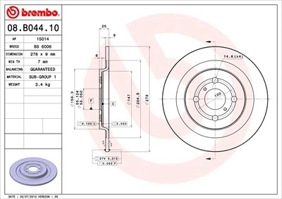 BREMBO Bremsscheibe 08.B044.10 Bremsscheiben,Scheibenbremsen TOYOTA,DAIHATSU,Yaris Schrägheck (_P9_),Yaris Schrägheck (_P13_)