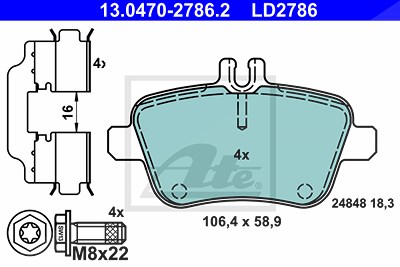 ATE Bremsbelagsatz 13.0470-2786.2 Bremsbeläge,Bremsklötze MERCEDES-BENZ,B-Klasse (W245),A-Klasse (W176),B-Klasse (W246, W242),CLA Coupe (C117)