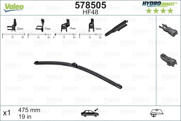 VALEO Scheibenwischer 578505 Wischblatt,Wischerblätter VW,AUDI,MERCEDES-BENZ,Golf V Schrägheck (1K1),POLO (9N_),Passat Variant (3C5),GOLF VI (5K1)